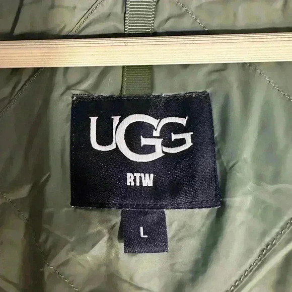 Ugg Iggy sherpa half zip pullover large green cream pockets hooded fur kangaroo - Picture 9 of 16